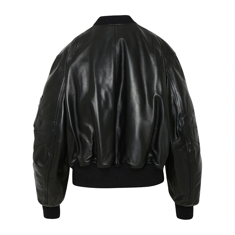 Linda Black Leather Bomber Jacket Bomber Jacket unisex detail view 2 | Dash Racegear — Bomber Black Leather Jacket