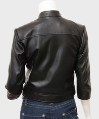 Womens Black Cropped Leather Jacket Biker Jacket women detail view 3 | Dash Racegear — Womens Black Cropped Leather Jacket