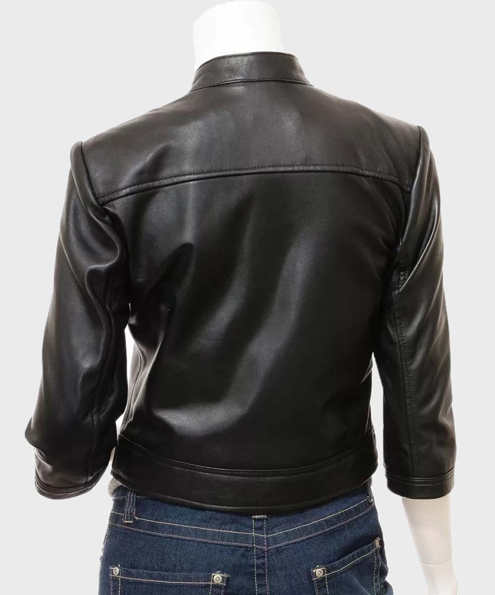 Womens Black Cropped Leather Jacket Biker Jacket women detail view 3 | Dash Racegear — Womens Black Cropped Leather Jacket
