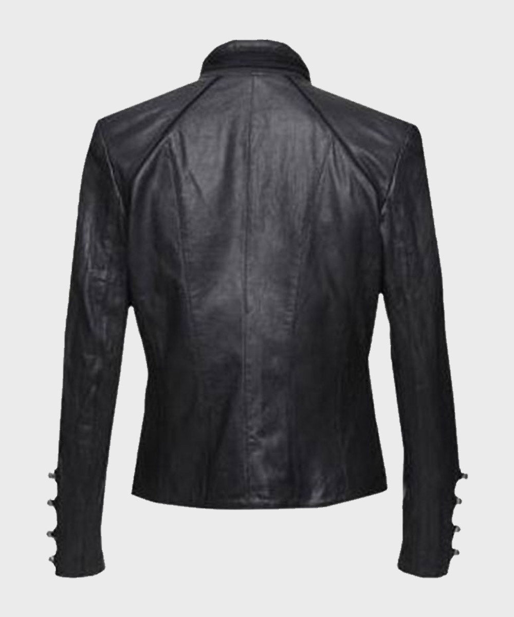 Womens Black Military Leather Jacket Leather Jacket women detail view 2 | Dash Racegear — Womens Military Leather Jacket