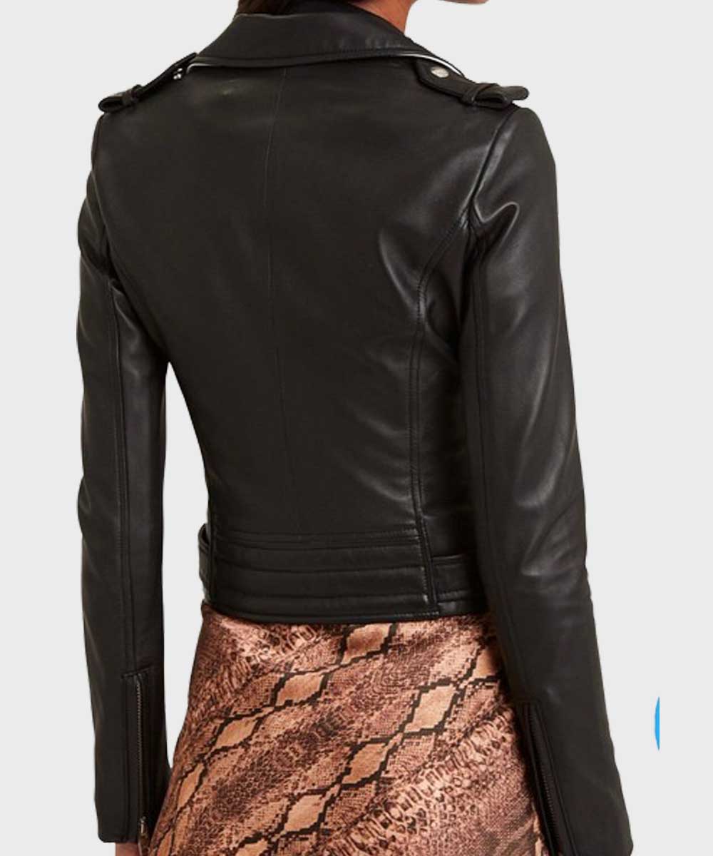 Womens Black Motorcycle Leather Jacket Biker Jacket women detail view 3 | Dash Racegear — Womens Motorcycle Black Jacket