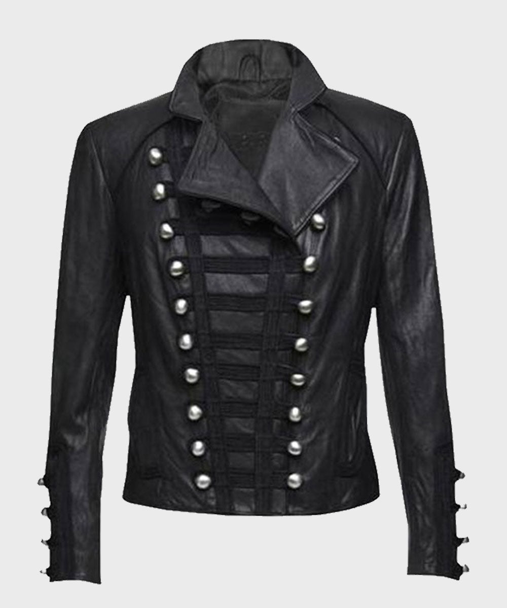 Womens Black Military Leather Jacket Leather Jacket women front product view | Dash Racegear — Womens Black Military Jacket