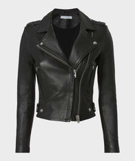 Womens Black Motorcycle Leather Jacket Biker Jacket women front product view | Dash Racegear — Womens Motorcycle Black Leather Jacket