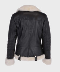 Womens Black Motorcycle Shearling Leather Jacket Leather Jacket women detail view 2 | Dash Racegear — Womens Shearling Black Motorcycle Jacket