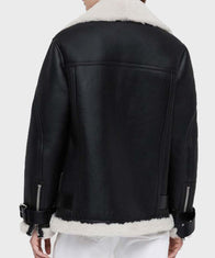 Womens Black Biker Shearling Jacket Biker Jacket women detail view 4 | Dash Racegear — Black Shearling Womens Leather Jacket