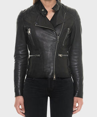 Womens Black Motorcycle Slimfit Jacket Biker Jacket women front product view | Dash Racegear — Womens-Black-Motorcycle-Slimfit-Jacket
