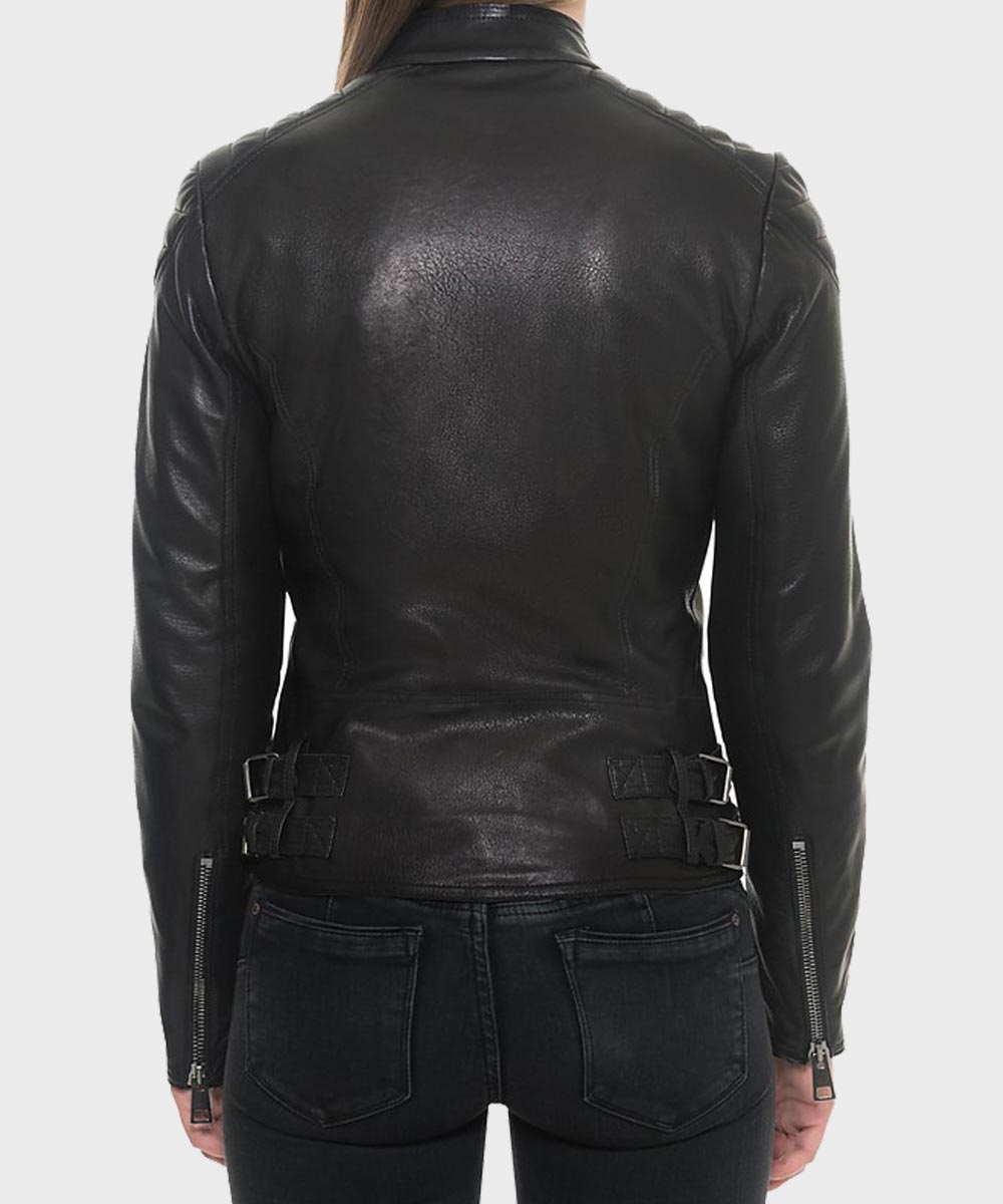 Womens Black Motorcycle Slimfit Jacket Biker Jacket women detail view 2 | Dash Racegear — Womens-Black-Motorcycle-Slimfit-Leather-Jacket
