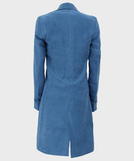 Womens Double-Breasted Blue Long Coat Jacket women detail view 2 | Dash Racegear — Womens Blue Double-Breasted Long Coat