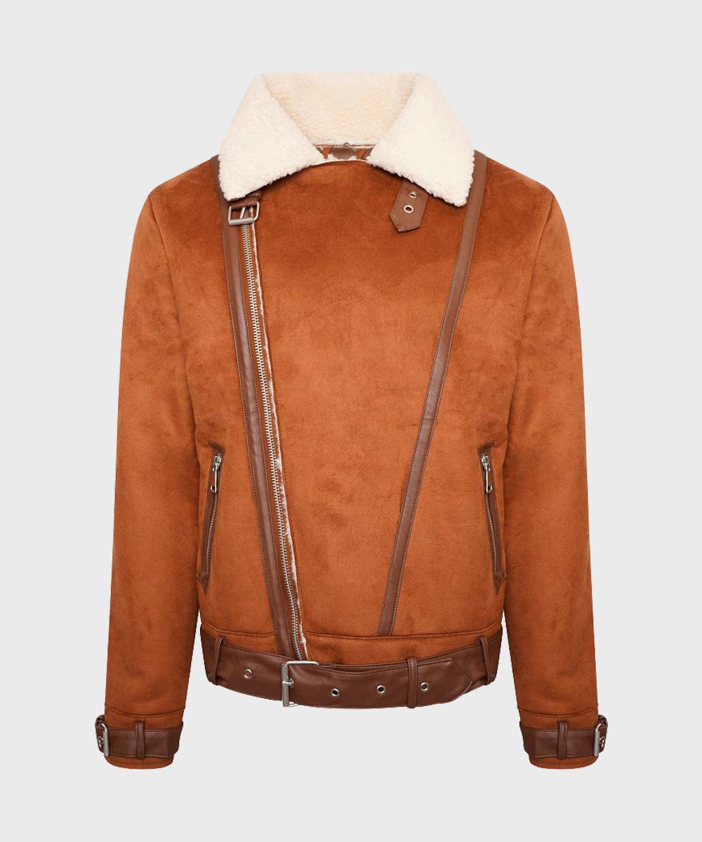 Womens Aviator Brown Leather Shearling Jacket Jacket women detail view 2 | Dash Racegear — Womens Aviator Brown Leather Jacket