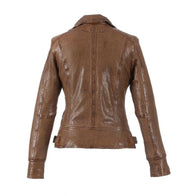 Women Brown Biker Waxed Leather Jacket Leather Jacket women detail view 2 | Dash Racegear — Brown Biker Waxed Leather Jacket