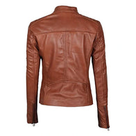 Womens Slim Fit Brown Leather Jacket Leather Jacket women detail view 2 | Dash Racegear — Padded Brown Leather Jacket