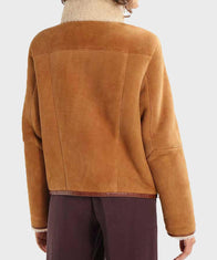 Womens Shearling Collar Brown Suede Leather Jacket Leather Jacket women detail view 3 | Dash Racegear — Womens Suede Leather Brown Jacket