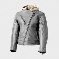 Womens Cafe Racer Grey Leather Jacket Leather Jacket women front product view | Dash Racegear — Womens Cafe Racer Grey Leather Jacket