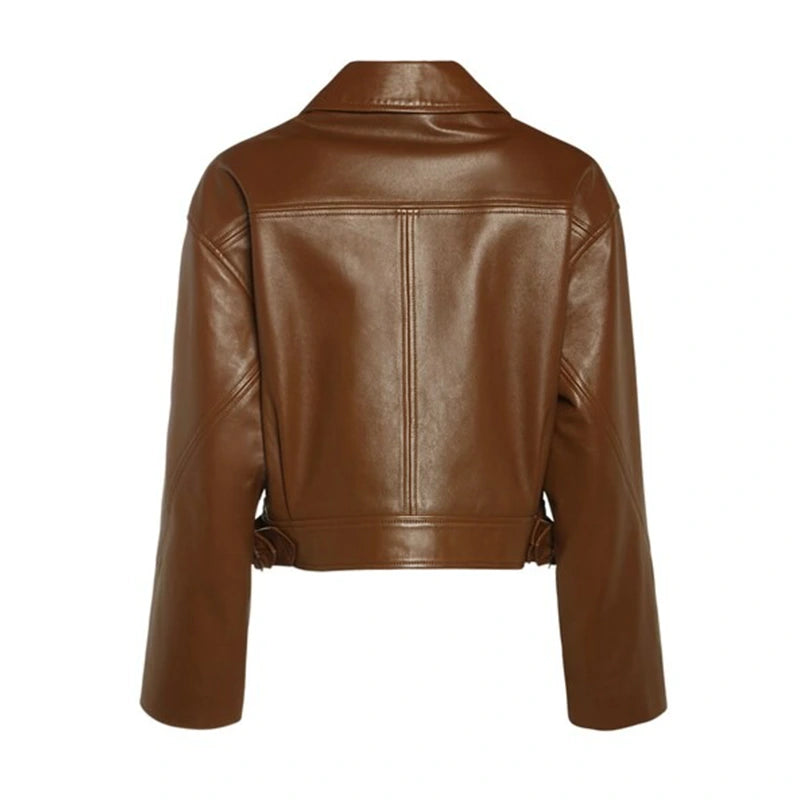 Womens Chocolate Brown Leather Jacket Leather Jacket women detail view 2 | Dash Racegear — Chocolate Brown Leather Jacket