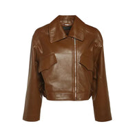 Womens Chocolate Brown Leather Jacket Leather Jacket women front product view | Dash Racegear — Womens Chocolate Brown Leather Jacket