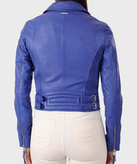 Womens Blue Classic Motorcycle Leather Jacket Leather Jacket women detail view 3 | Dash Racegear — Womens Bright Blue Leather Jacket
