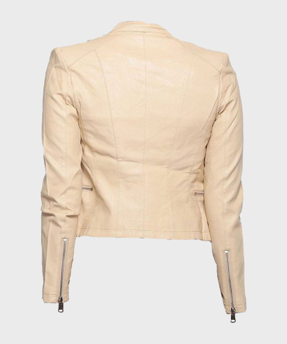 Womens Classic Beige Leather Jacket Leather Jacket women detail view 2 | Dash Racegear — Womens Beige Classic Leather Jacket