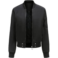 Womens Cotton Black Bomber Jacket Bomber Jacket women front product view | Dash Racegear — Womens Black Bomber Jacket