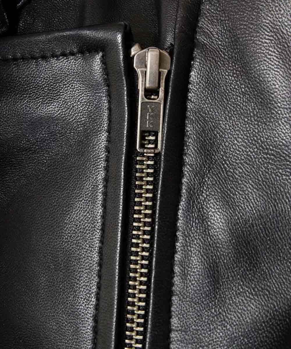 Womens Black Cropped Leather Jacket Biker Jacket women detail view 2 | Dash Racegear — Black Leather Womens Cropped Jacket