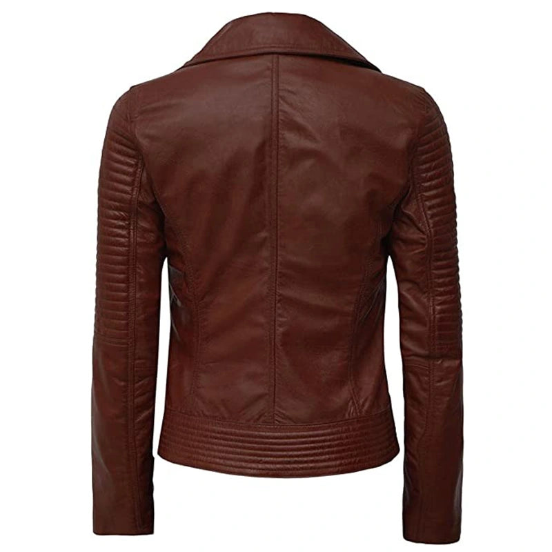 Women’s Brown Motorcycle Leather Jacket Leather Jacket women detail view 2 | Dash Racegear — Brown Motorcycle Leather Jacket