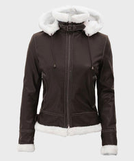 Womens Dark Brown Shearling Jacket Jacket women front product view | Dash Racegear — Dark Brown Fur Lined Womens Shearling Jacket
