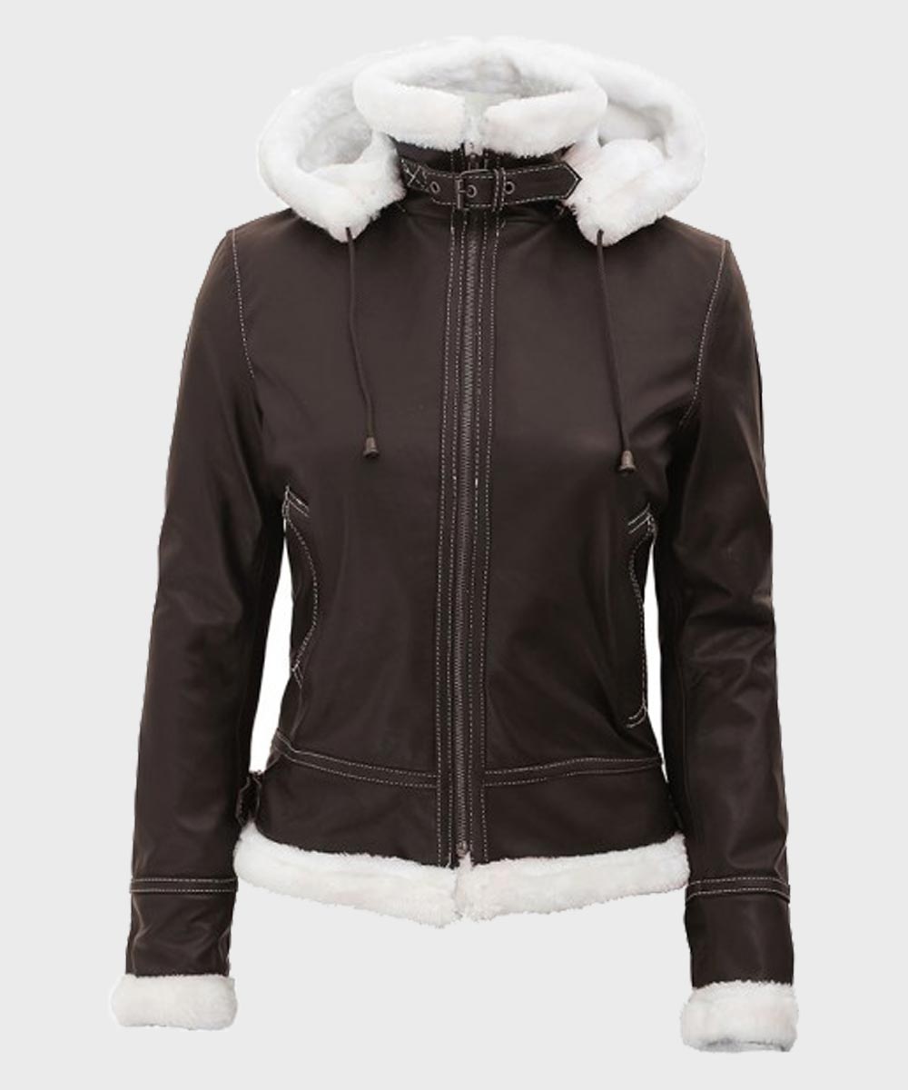 Womens Dark Brown Shearling Jacket Jacket women front product view | Dash Racegear — Dark Brown Fur Lined Womens Shearling Jacket