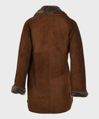 Womens Brown Sheepskin Leather Coat Jacket women detail view 3 | Dash Racegear — Dark Brown Sheepskin Shearling Leather Coat