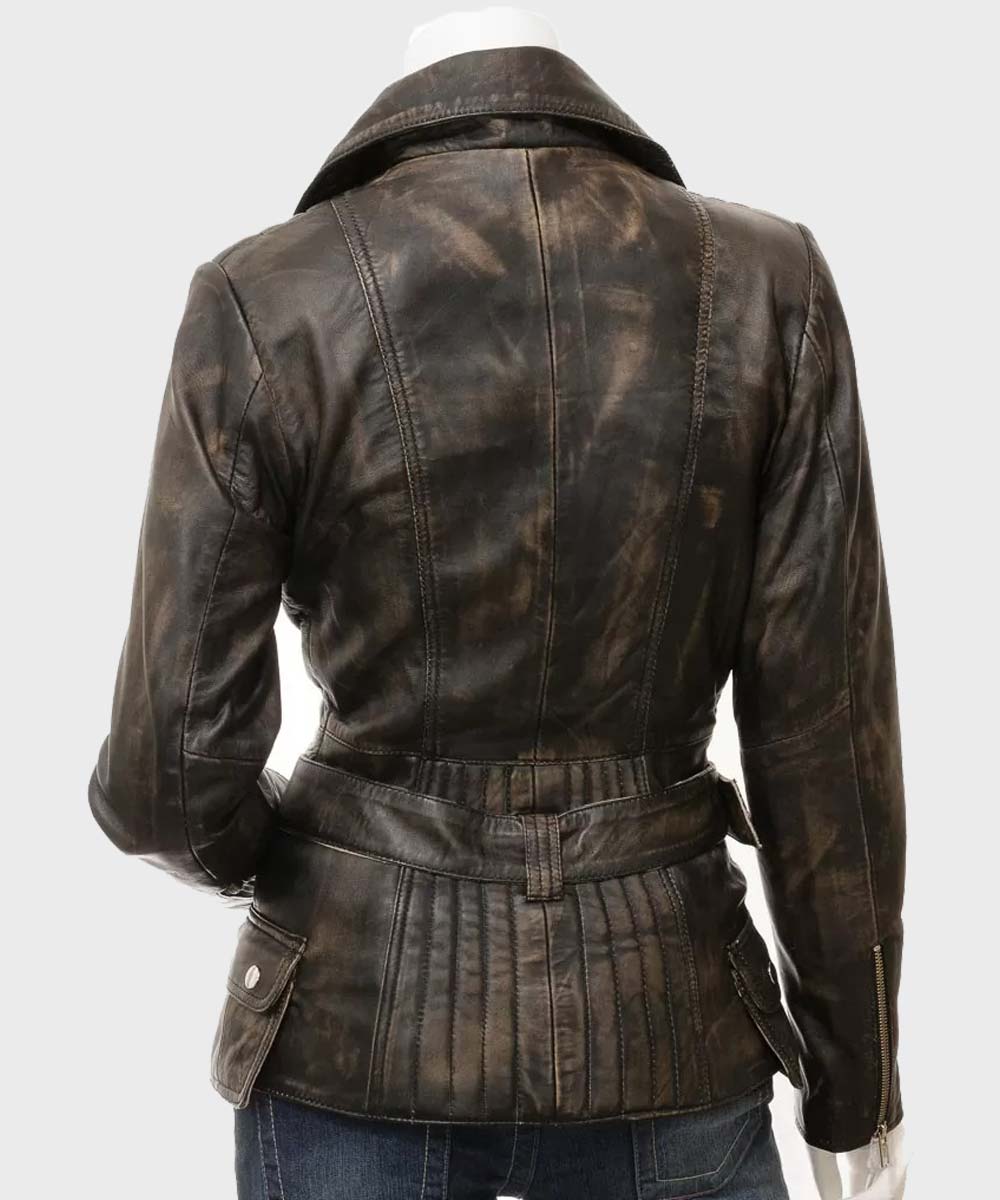 Womens Biker Vintage Leather Jacket Leather Jacket women detail view 3 | Dash Racegear — Womens Vintage Biker Leather Jacket