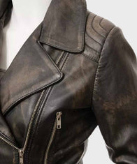 Womens Biker Vintage Leather Jacket Leather Jacket women detail view 2 | Dash Racegear — Womens Biker Vintage Leather Jacket