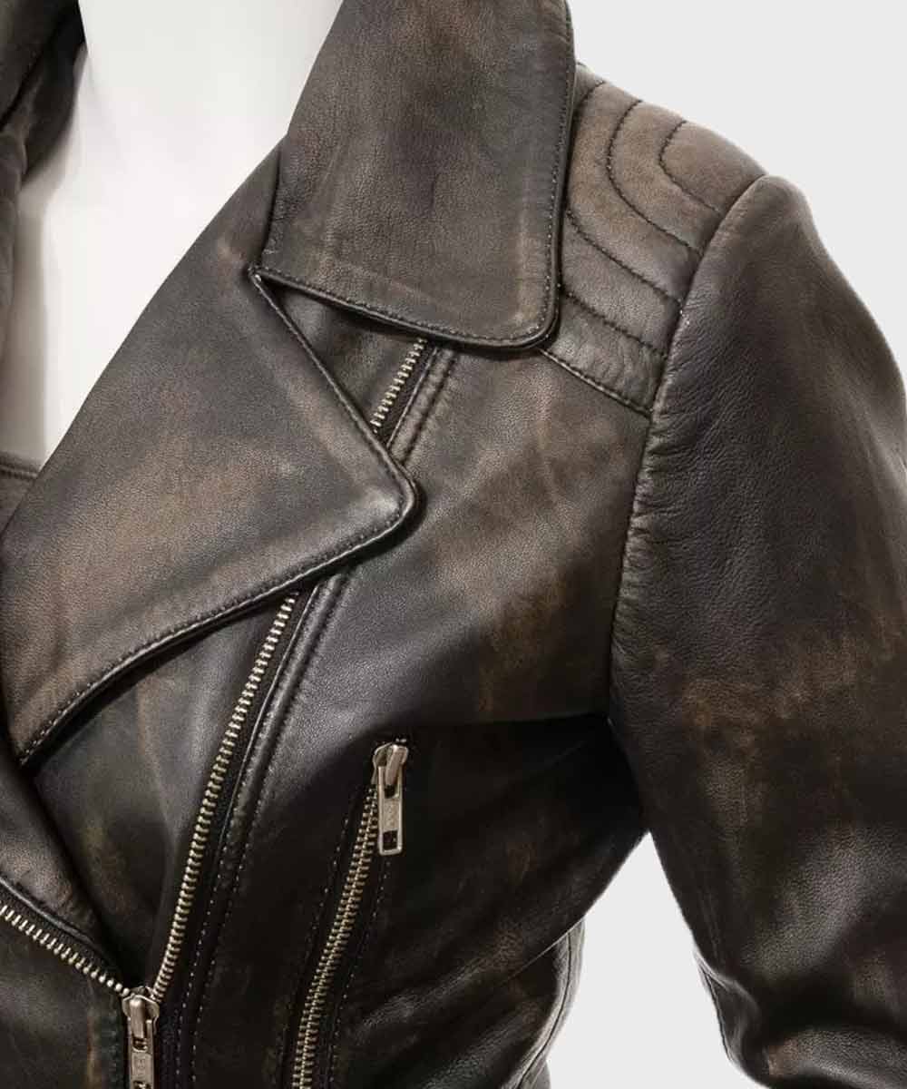 Womens Biker Vintage Leather Jacket Leather Jacket women detail view 2 | Dash Racegear — Womens Biker Vintage Leather Jacket