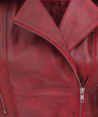Womens Distressed Maroon Biker Jacket Biker Jacket women detail view 2 | Dash Racegear — Womens Biker Leather Distressed Maroon Jacket