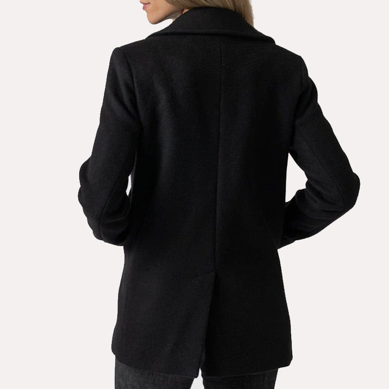 Womens Black Peacoat Jacket women detail view 3 | Dash Racegear — Double Breasted Black Wool Peacoat