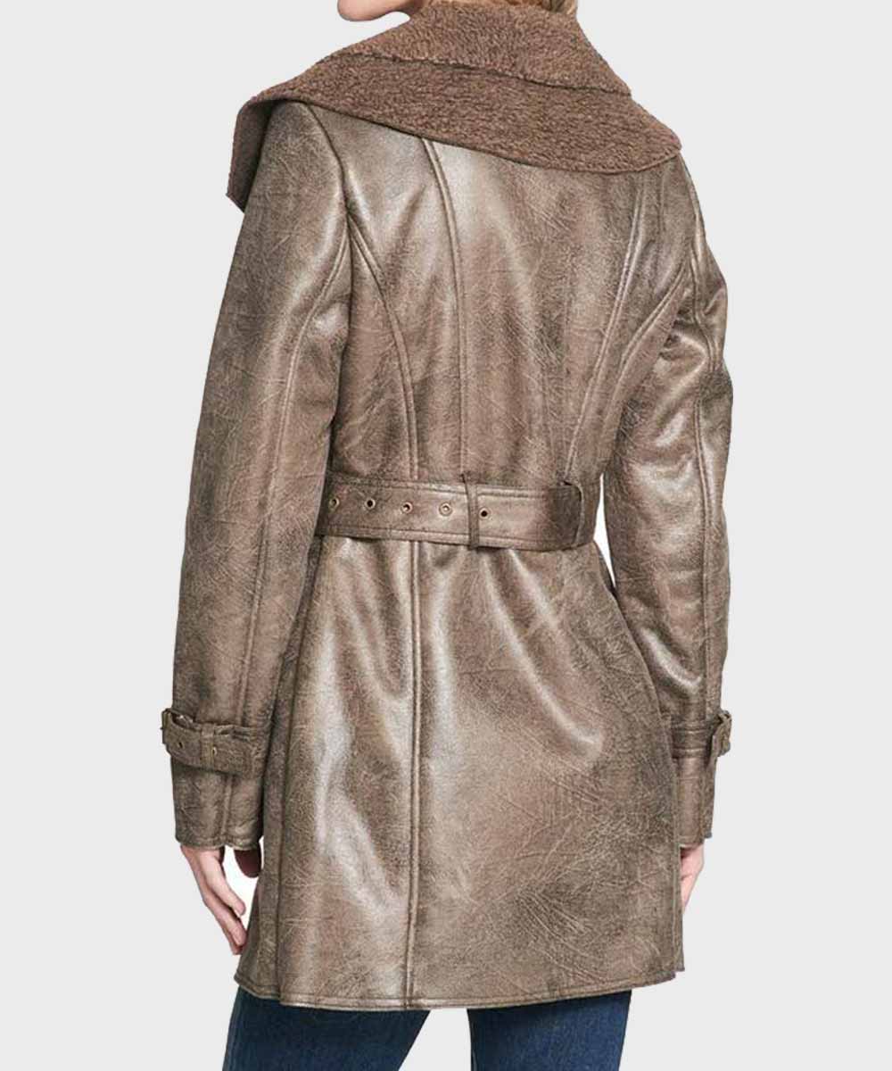 Womens Faux Shearling Mid-Length Duster Coat Jacket women detail view 4 | Dash Racegear — Faux Shearling Womens Mid-Length Coat