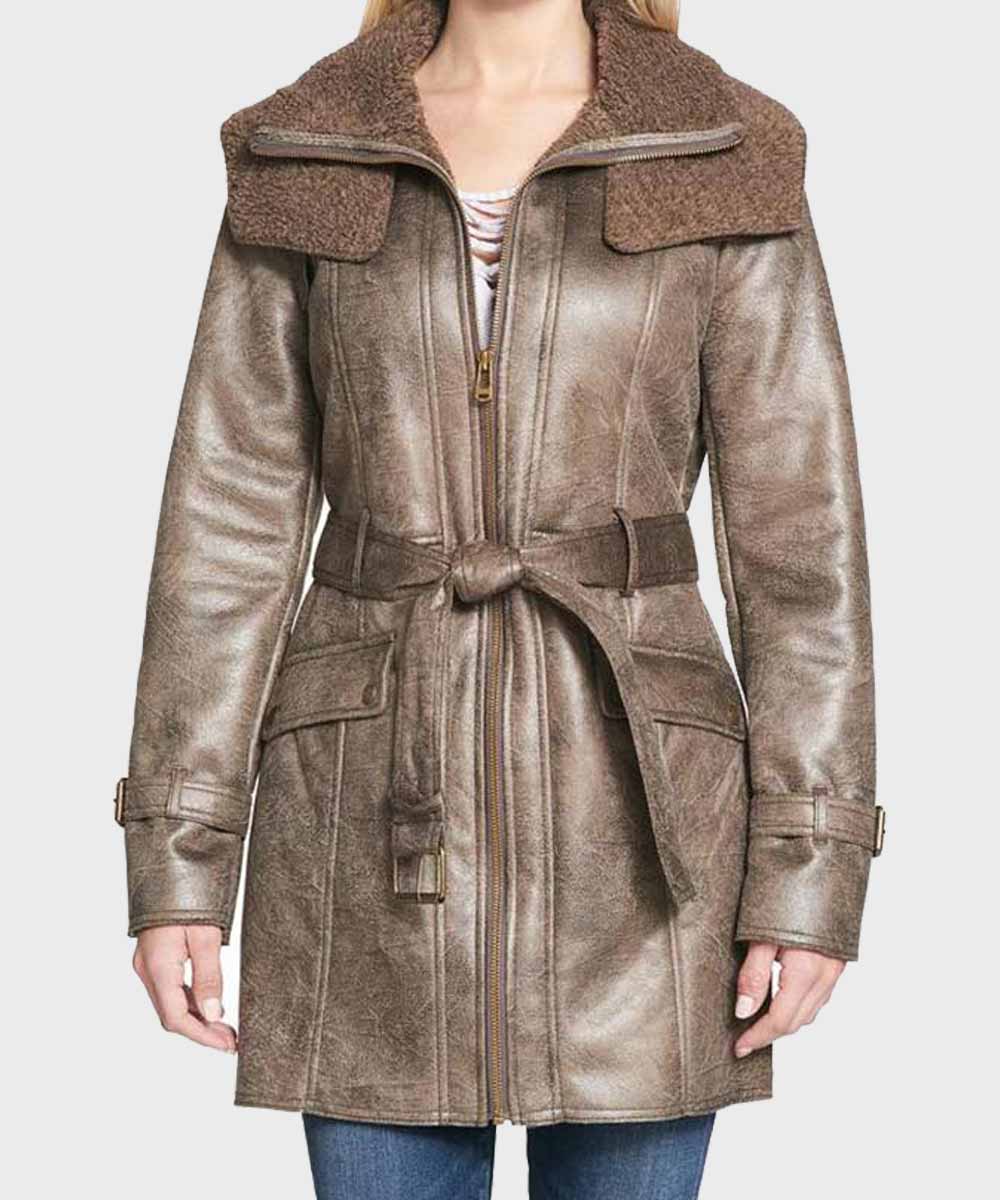 Womens Faux Shearling Mid-Length Duster Coat Jacket women detail view 3 | Dash Racegear — Womens Faux Shearling Mid-Length Duster Coat