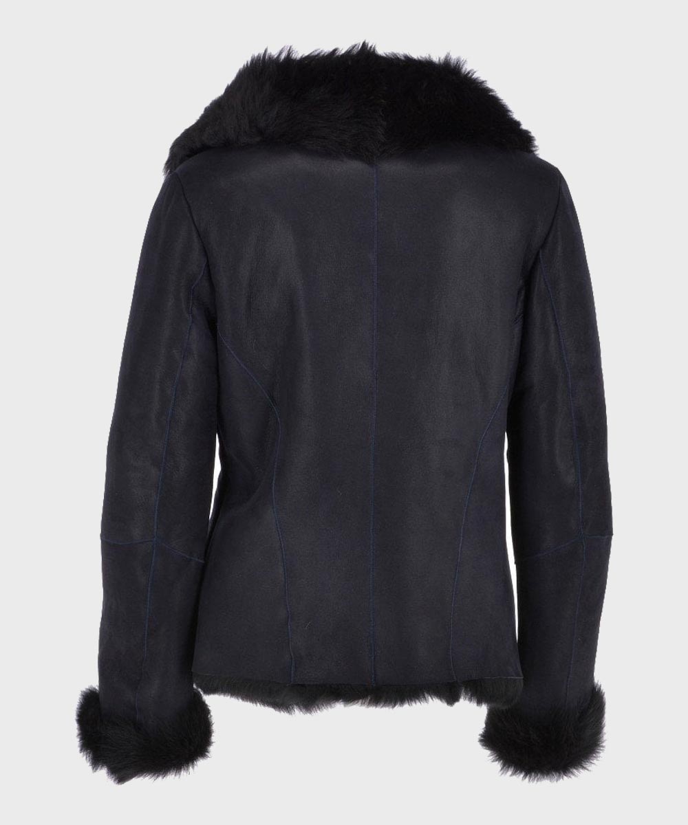 Womens Black Shearling Fur Leather Jacket Leather Jacket women detail view 3 | Dash Racegear — Womens Black Sheepskin Fur Leather Jacket