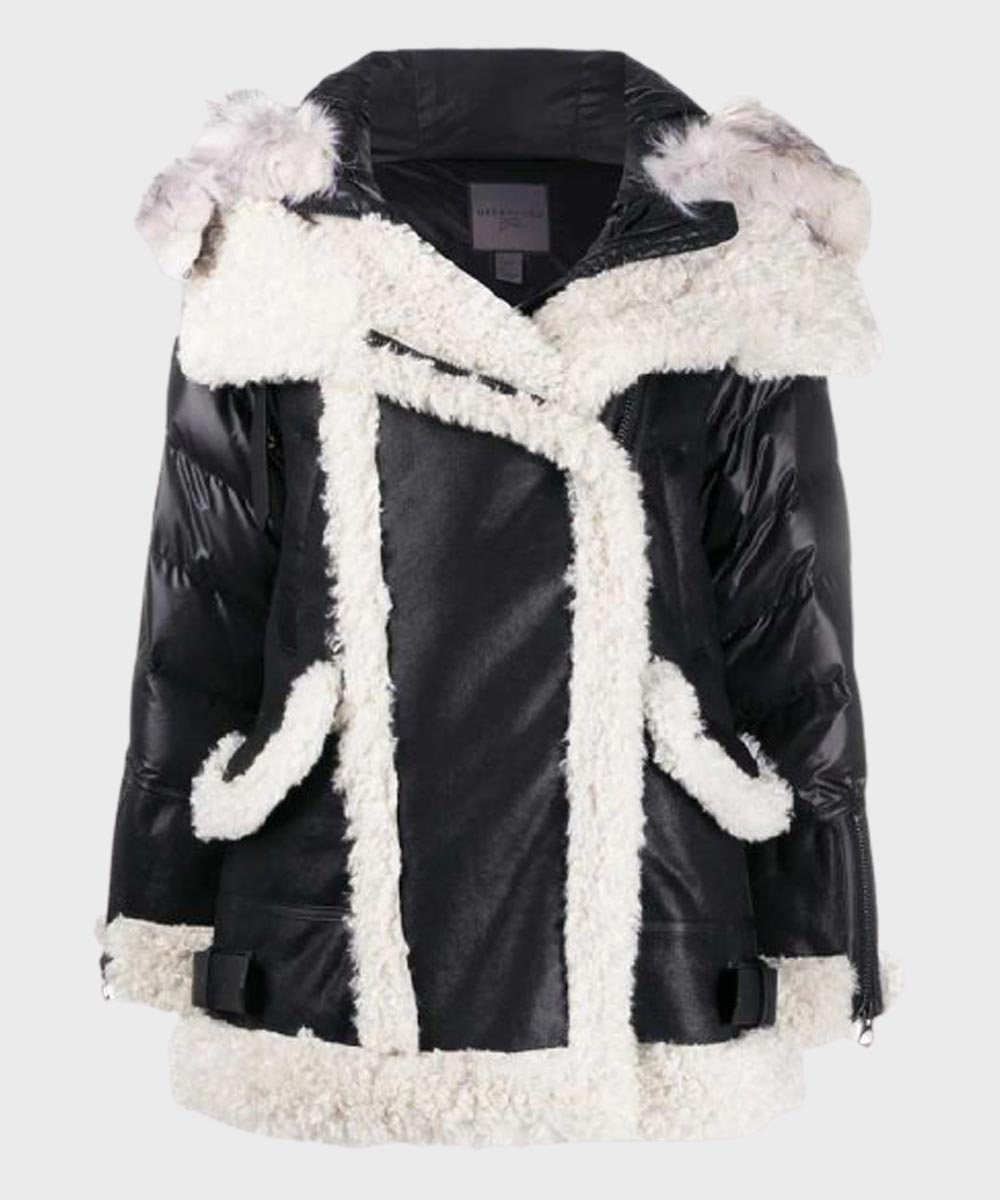 Womens Black Padded Shearling Jacket Jacket women detail view 2 | Dash Racegear — Womens Black Hooded Shearling Padded Jacket