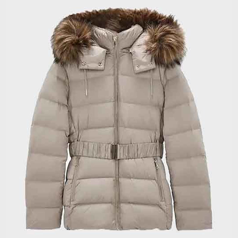 Womens Puffer Jacket With Fur Hood Puffer Jacket women front product view | Dash Racegear — Womens Hooded Fur Puffer Jacket