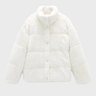 Womens Fur Puffer Jacket Puffer Jacket unisex front product view | Dash Racegear — Womens Fur Puffer Jacket White
