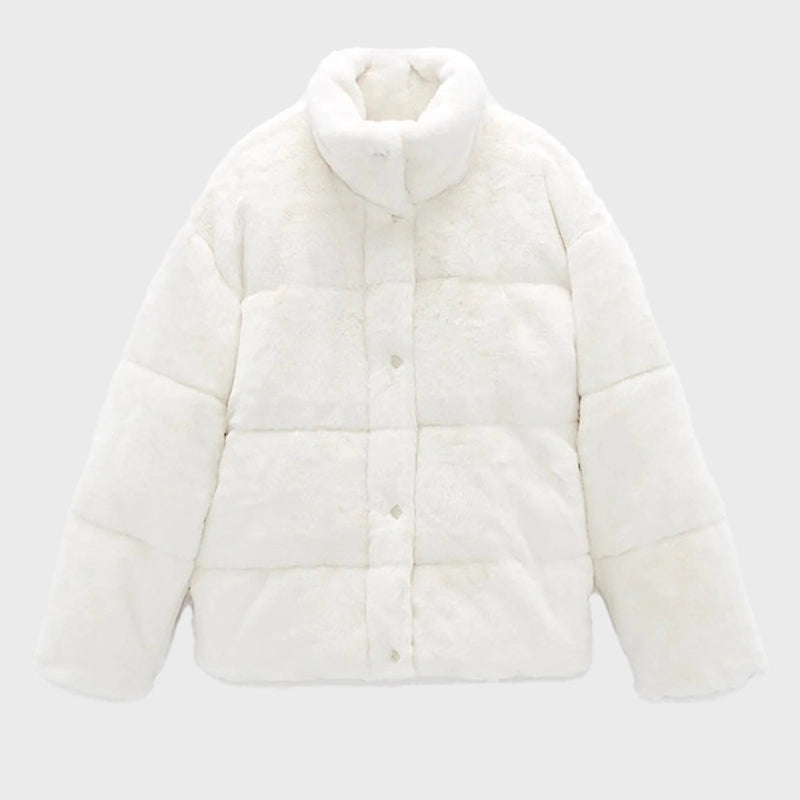 Womens Fur Puffer Jacket Puffer Jacket unisex front product view | Dash Racegear — Womens Fur Puffer Jacket White
