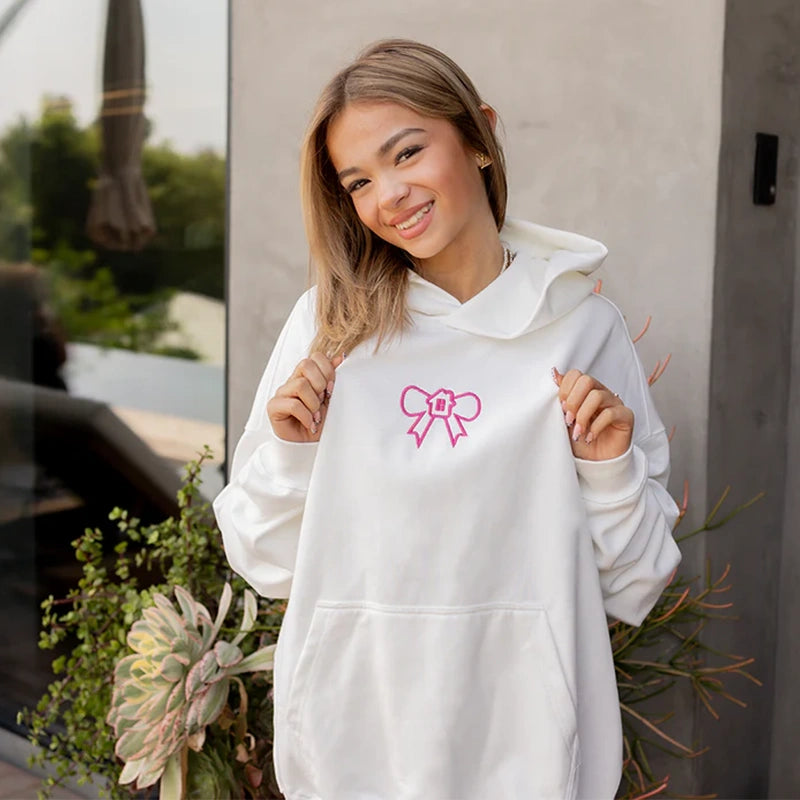 Glow House White Hoodie Hoodie unisex detail view 2 | Dash Racegear — Glow House white sweatshirt with hood and kangaroo pouch