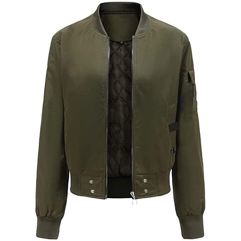 Women’s Green Bomber Jacket Bomber Jacket women front product view | Dash Racegear — Women's Green Bomber Jacket