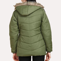 Womens Green Puffer Jacket Puffer Jacket women detail view 3 | Dash Racegear — Green Puffer Parka Hooded Jacket