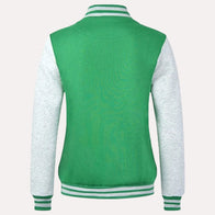 Womens Green and Grey Varsity Jacket Varsity Jacket women detail view 2 | Dash Racegear — Green and Grey Varsity Jacket