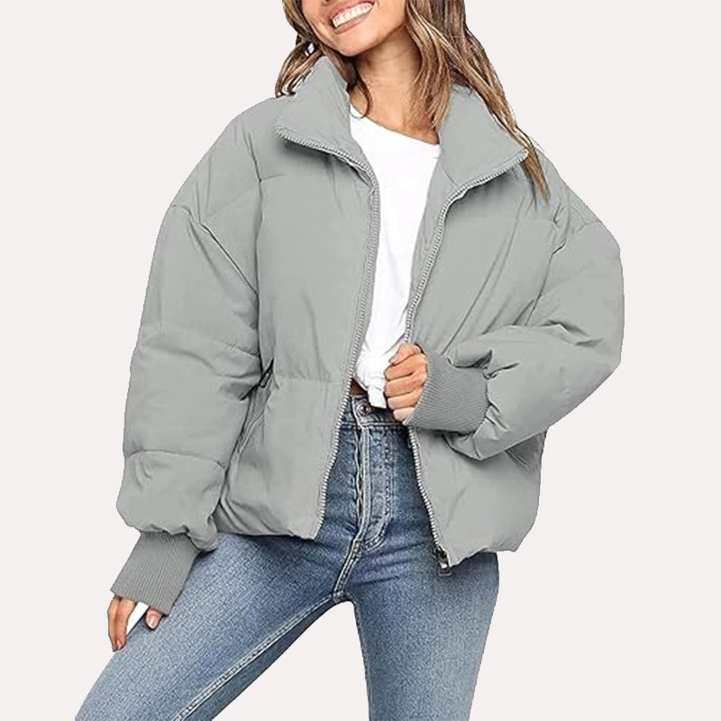 Womens Grey Puffer Jacket Puffer Jacket women front product view | Dash Racegear — Oversized Grey Puffer Jacket