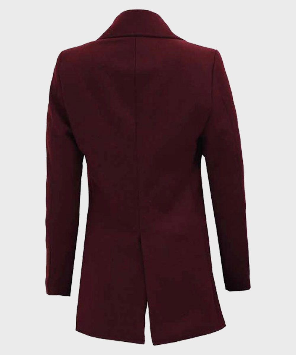 Womens Maroon Wool Peacoat Jacket women detail view 2 | Dash Racegear — Womens Maroon Wool Peacoat