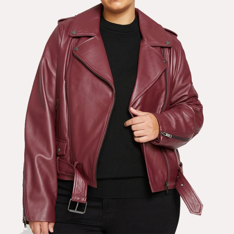 Womens Oversized Motorcycle Leather Jacket Leather Jacket women front product view | Dash Racegear — Womens Oversized Motorcycle Leather Jacket