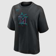 Miami Marlins Nike 2025 City Connect Logo Boxy T-Shirt Shirt unisex detail view 2 | Dash Racegear — 2025 Miami Marlins Logo Tee – Nike City Connect Boxy Cut