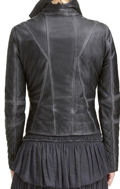 Womens Asymmetrical Style Black Quilted Motorcycle Jacket Biker Jacket women detail view 3 | Dash Racegear — Womens Motorcycle Asymmetrical Style Black Quilted Jacket