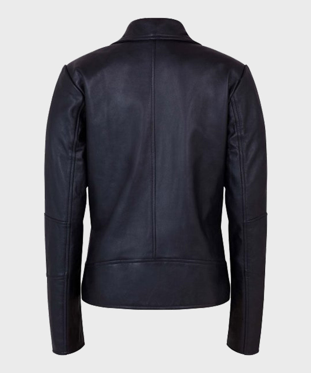 Womens Shawl Collar Black Leather Jacket Biker Jacket women detail view 3 | Dash Racegear — Womens Black Motorcycle Biker Jacket
