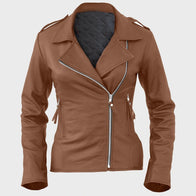 Womens Motorcycle Brown Leather Jacket Leather Jacket women front product view | Dash Racegear — Women's Sheepskin Brown Leather Motorcycle Jacket